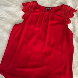 Express Red Pleated Embellished Blouse